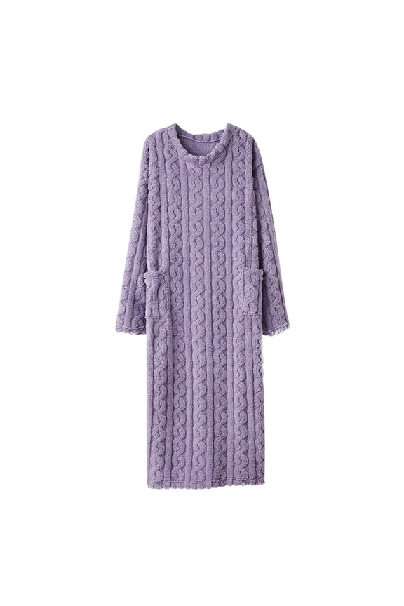 Women's Flannel Nightgown Fuzzy Fleece Cozy Plush Warm Winter Long Sleeve Pullover Loungewear Sleepdress Texture Long Nightdress