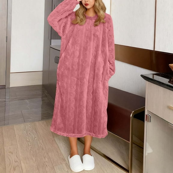 Women's Flannel Nightgown, Fuzzy Fleece Cozy Plush Warm Winter Pullover Loungewear Sleepdress Pink XXL
