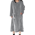 thumbnail image 1 of Women's Flannel Nightgown Fuzzy Fleece Sleepdress Loose Crewneck Plush Warm Winter Long Pullover Nightdress with Pockets, 1 of 8