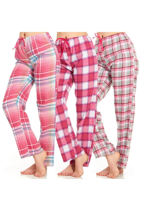 Women’s Flannel Pajama Pants - Ladies’ Soft Plaid Pajama Pants - Comfortable pajama pants for women- Lounge Pants-Pack Of 3
