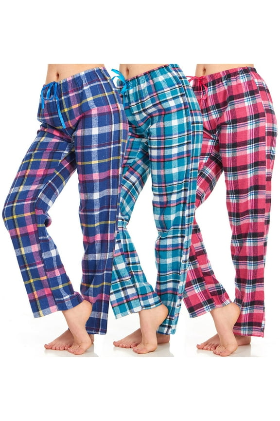 Women’s Flannel Pajama Pants - Ladies’ Soft Plaid Pajama Pants - Comfortable pajama pants for women- Lounge Pants-Pack Of 3