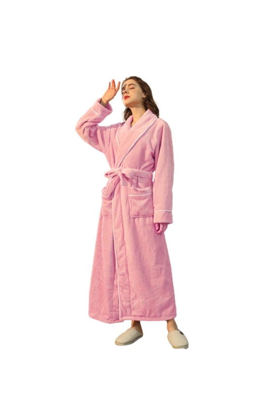 Women's Flannel Pajamas - Long Thick Coral Velvet Bathrobe - Oversized Design, Unisex, Solid Color, Cozy for Cold Seasons