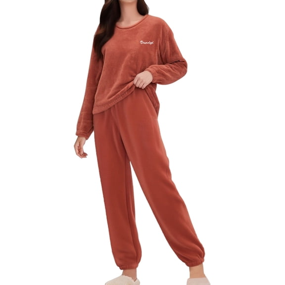 Women‘s Flannel Pajamas Set Long Sleeve Princess Neck Sleepwear Loungewear Cozy Winter Nightwear