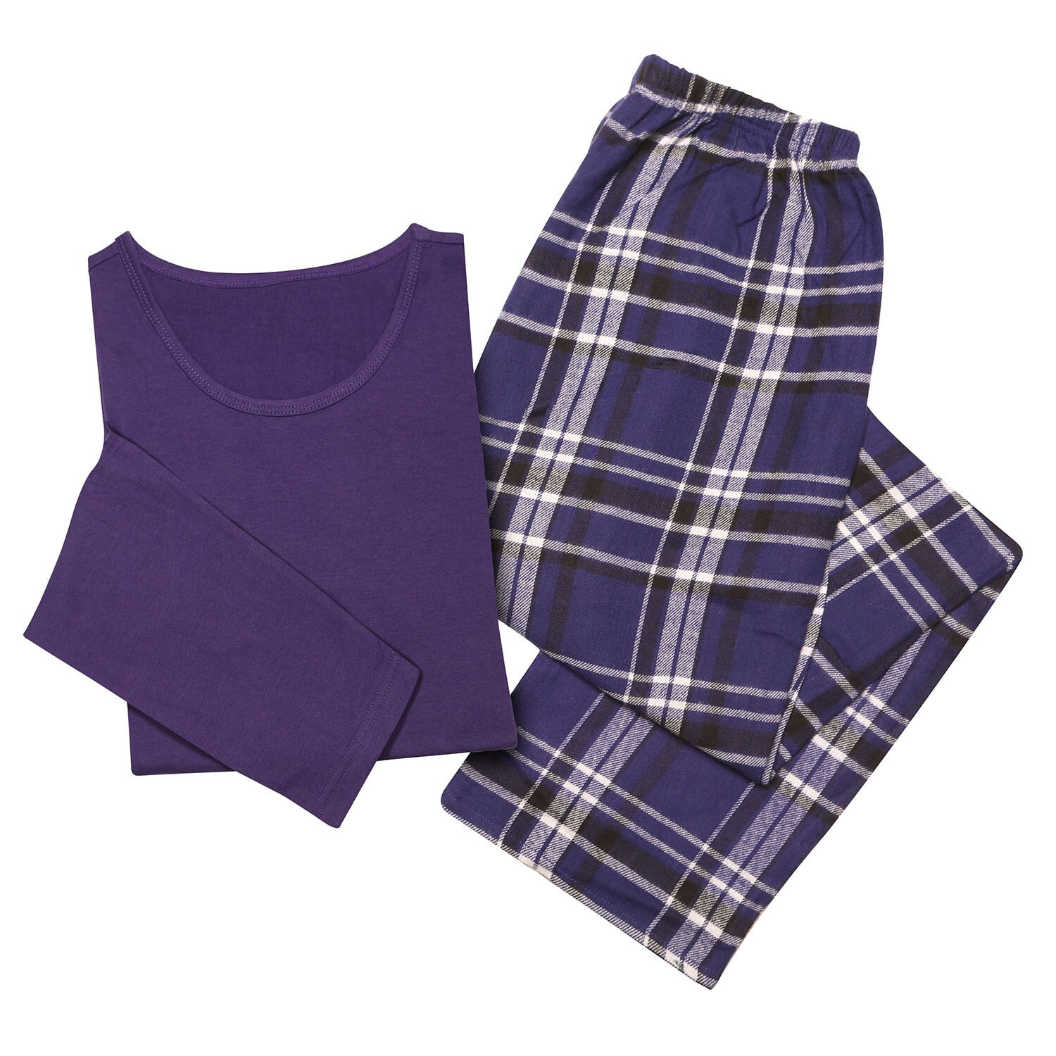 Women's Flannel Pajamas Sets Cotton Knit Top, Plaid Flannel Lounge Pants Holiday PJ Set for