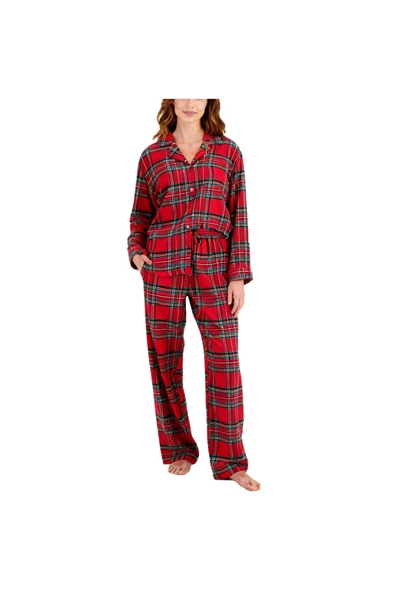 Women's Flannel Pajamas Soft Warm Plush Lounge Set Long Sleeve Button Down Top and Pants Plaid PJ Sleepwear