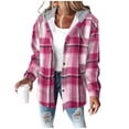 thumbnail image 1 of Women's Flannel Plaid Jacket Drawstring Hooded Sherpa Fleece Lining Winter Jackets Button Up Long Sleeve Outerwear (2XL, Hot Pink 03), 1 of 6