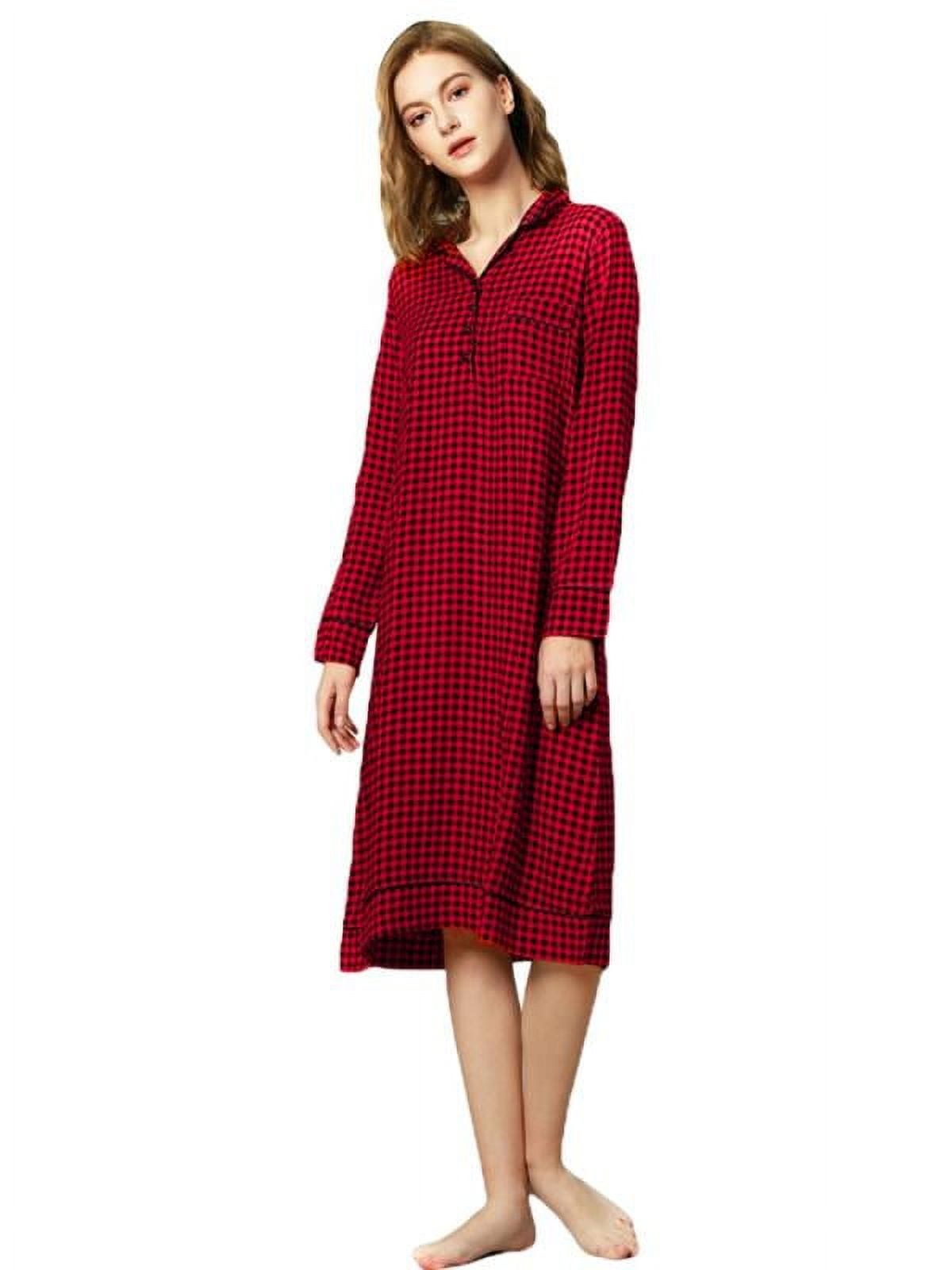 Women's Flannel Plaid Long Sleeve Nightgown Sleepwear