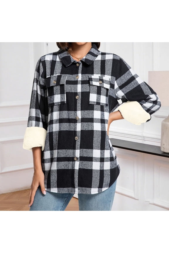 Women's Flannel Plaid Shacket Fall Outfits Long Sleeve Button down Fleece Lined Shirts Coats with Pockets New Womens Jackets Casual Dressy Style B-1 Multicolor M