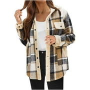 CTREELA Women's Flannel Plaid Shackets 2024 Fall Winter Button Down Shirts Jacket Trendy Fleece Lined Warm Coats with Pockets