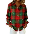 thumbnail image 1 of Women's Flannel Plaid Shirts Fashion Lapel Collar Jackets Printing Long Sleeve Button Down Fall Casual Blouse Tops, 1 of 5