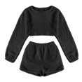 thumbnail image 1 of Women's Flannel Plush Pajama Set Solid Long Sleeve Crewneck Pullover Leisure Blouse Tops and Shorts Set Lounge Set, 1 of 7
