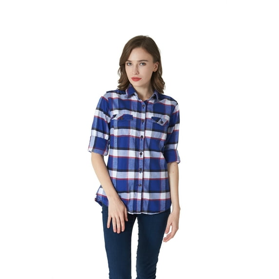 Women's Flannel Shirt 100% Cotton Pre Washed Vintage Look Full Sleve Plaid Shirt