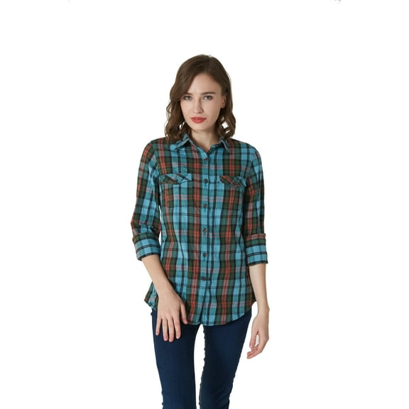 Women's Flannel Shirt 100% Cotton Pre Washed Vintage Look Full Sleve Plaid Shirt