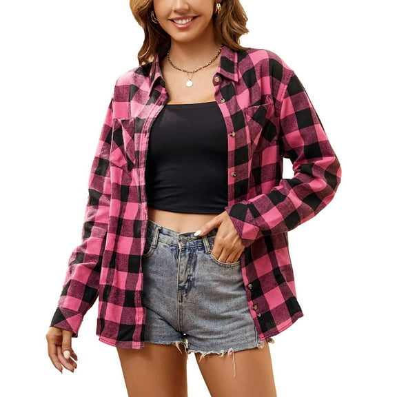Women's Flannel Shirt Long Sleeve Button-Up Shirt Casual Top