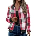 thumbnail image 1 of Women's Flannel Shirt Zip up Long Sleeve Plaid Shacket Loose Fit Casual Jacket Red L, 1 of 5