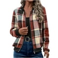 thumbnail image 1 of Women's Flannel Shirt Zip up Long Sleeve Plaid Shacket Loose Fit Casual Jacket Wine XXL, 1 of 5