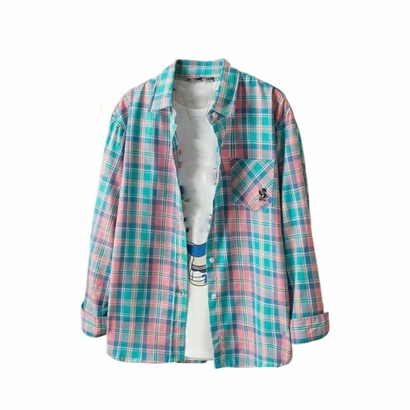 Women's Flannel Shirts - Flannel Shirt for Women Long Sleeve Plaid Jackets with Chest Pocket Oversized Button-Up Plaid Shirt for Fall Winter