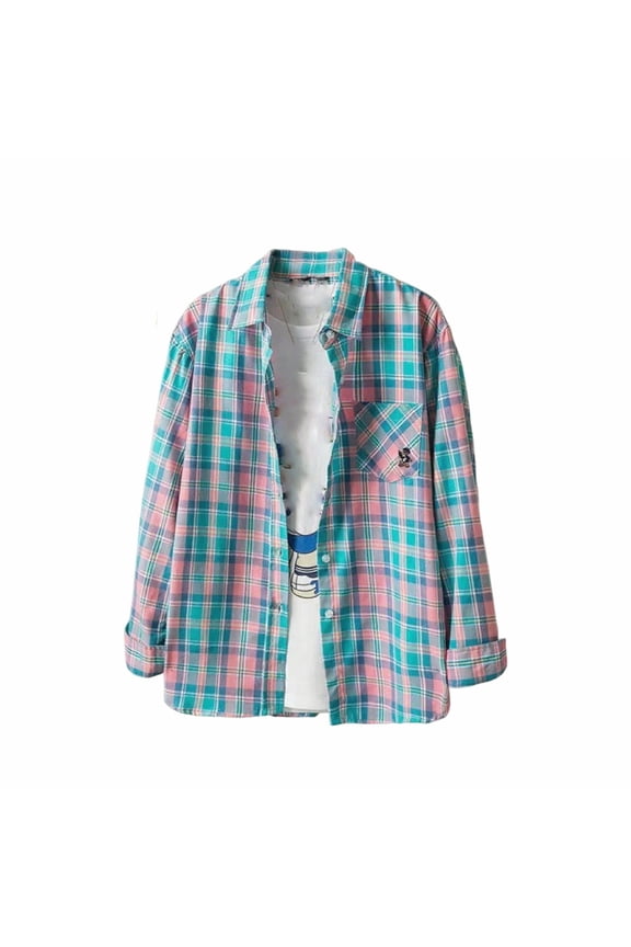 Women's Flannel Shirts - Flannel Shirt for Women Long Sleeve Plaid Jackets with Chest Pocket Oversized Button-Up Plaid Shirt for Fall Winter