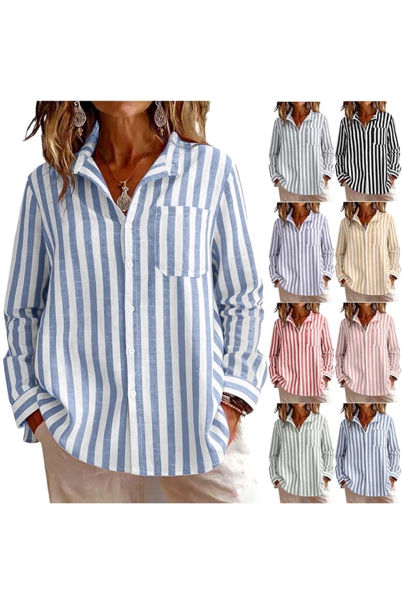 Women's Flannel Striped Long Sleeve Shirt Blouse Top Loose Fit Turn Down Collar Front Pocket Casual Fashion Fall Winter Gift | TOPLIU, Gray XL