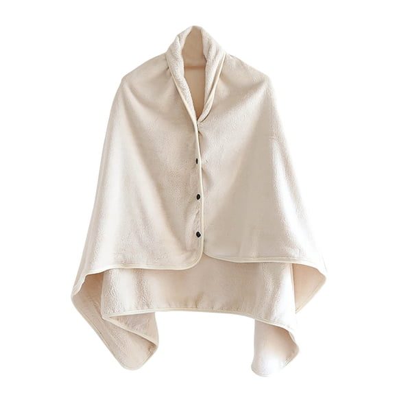 Women's Flannel Wearable Blanket with Buttons, Warm Fleece Poncho Throw Comfy Winter Shawl Cloak for Office Sofa