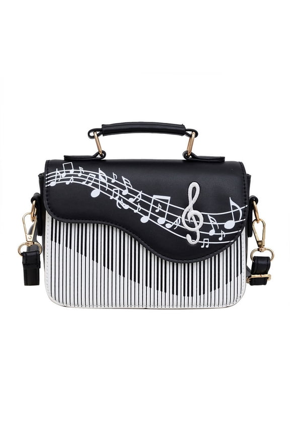 Women's Flap Crossbody Bag Trendy Creative Music Notes Pattern Square Handbag Casual Shoulder Purse