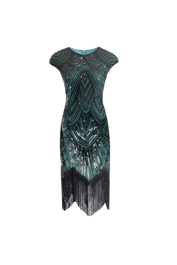 Women's Flapper Dress 1920s Round Neck Beaded Fringed 20s Dresses for Prom Cocktails Sequined Tassels Evening Gown