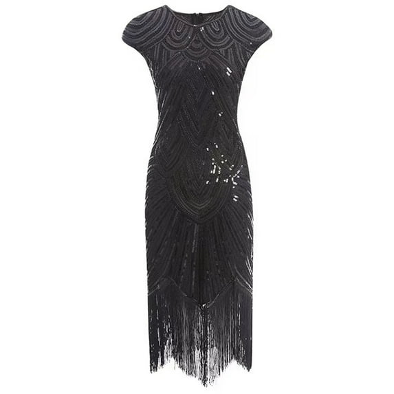Women's Flapper Dress 1920s Round Neck Beaded Fringed 20s Dresses for Prom Cocktails Sequined Tassels Evening Gown