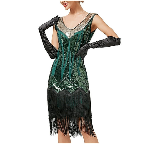 Women's Flapper Dresses Vintage 1920s Great Gatsby Theme Party Sequins Fringed Roaring 20s Cocktail Dress