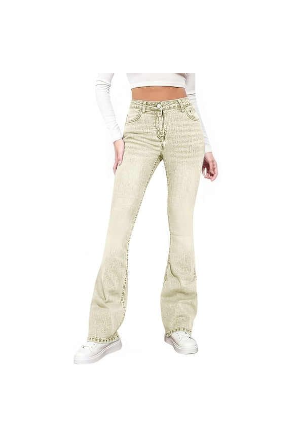 Women's Flare Jeans Low Waist Classic Stretch Boot Cut Trousers Bell Bottom Wide Leg Hem Denim Pants