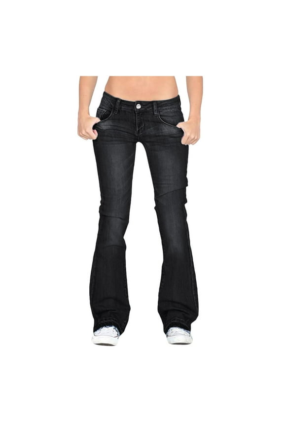 Women's Flare Jeans, Mid Rise Skinny to Bootcut Jeans, High Waist Slim Fit Stretch Denim Pants for Casual Daily Wear, Work, and Date Night Outfits-Black