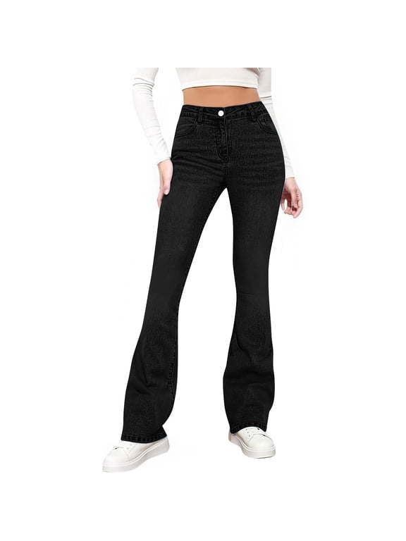 Women's Flare Jeans Petite High Waisted Bell Bottom Wide Leg Hem Denim Pants Flares Boot Cut Trousers