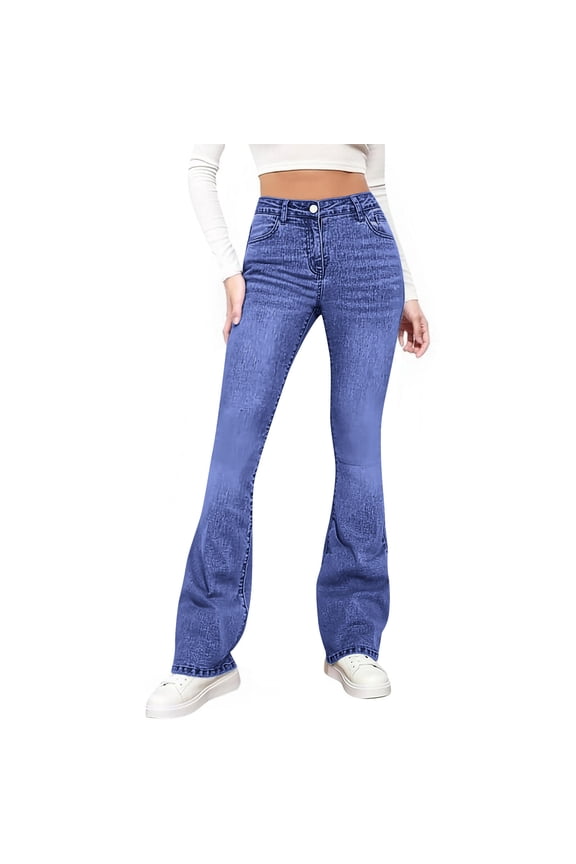 Women's Flare Jeans Petite High Waisted Bell Bottom Wide Leg Hem Denim Pants Flares Boot Cut Trousers