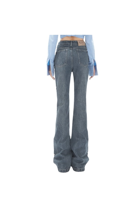 Women's Flare Jeans Star Rhinestone Bottom Pants Vintage Streetwear Fashion Womens Casual Plaid Leggings Stretchy Work Pants Women Cover up Pants Pants for Womens Pants Women Straight Leg Stretch Yoga