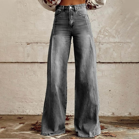 Women's Flare Jeans Wide Leg Baggy Pant Vintage 2025 Floral Print High Waisted Straight Stretch Pants with Pockets