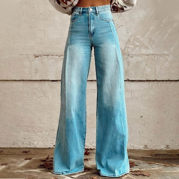 Women's Flare Jeans Wide Leg Baggy Pant Vintage 2025 Floral Print High Waisted Straight Stretch Pants with Pockets