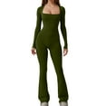 thumbnail image 1 of Women's Flare Jumpsuits One Piece Yoga Gym Outfits Square Neck Wide Leg Full Length Romper Playsuit, 1 of 5