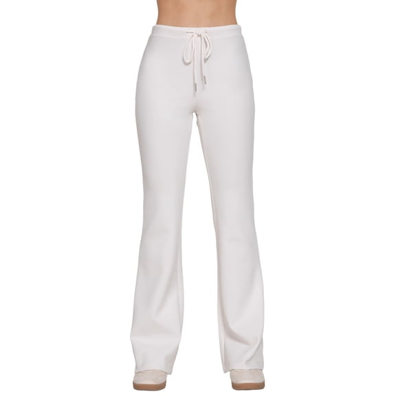 Women's Flare Knit Pants with Drawstring Waist Center Seams Cotton Poly Jersey Pants