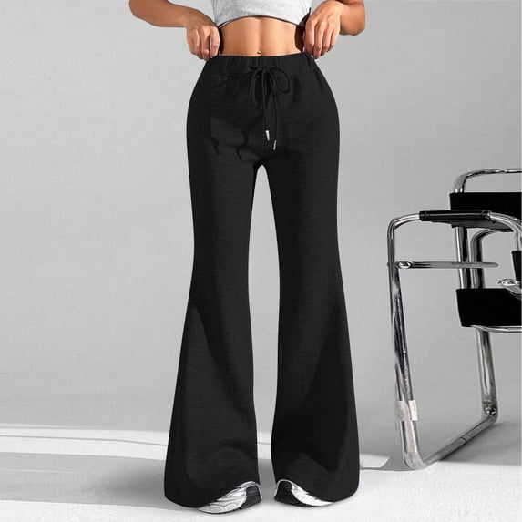 Women's Flare Leg Drawstring Waist Sweatpants Sports Causal Bell Bottom Pants High Waisted Yoga Pants with Pockets 2XL