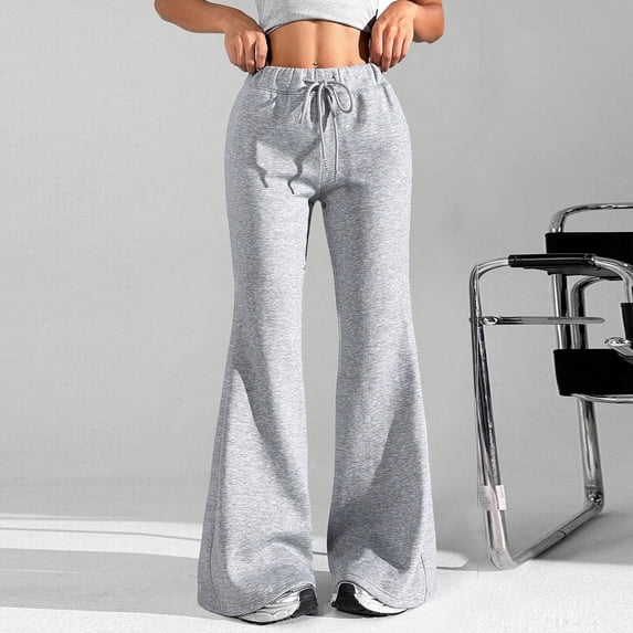 Women's Flare Leg Drawstring Waist Sweatpants Sports Causal Bell Bottom Pants High Waisted Yoga Pants with Pockets M