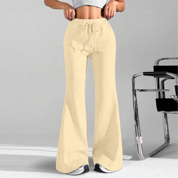 Women's Flare Leg Drawstring Waist Sweatpants Sports Causal Bell Bottom Pants High Waisted Yoga Pants with Pockets S