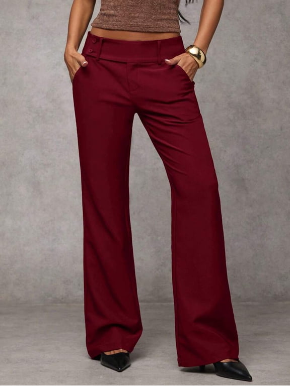 Women's Flare Leg Pants High Waist Pocket Business Casual Trousers