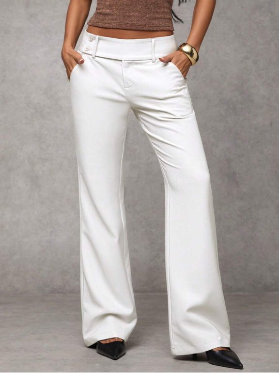 Women's Flare Leg Pants High Waist Pocket Business Casual Trousers