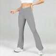 thumbnail image 1 of Women's Flare Leggings Crossover Yoga Pants High Waist Bell Bottom Pants For Women With Pockets Gray L, 1 of 5