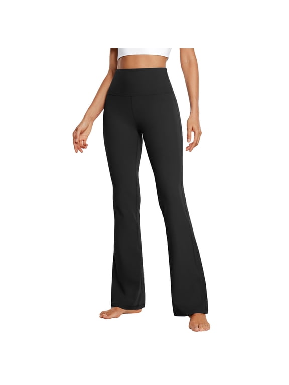 Women's Flare Leggings Hip Lifting High Waist Stretchy Yoga Pants With Pockets Soft Tummy Control Breathable Sports Pant Black XXL