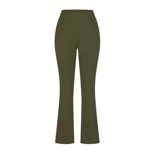 Women's Flare Leggings, Trendy Crossover Yoga Pants, High Waist Casual Workout Bell Bottom Leggings with Pockets Army Green XL