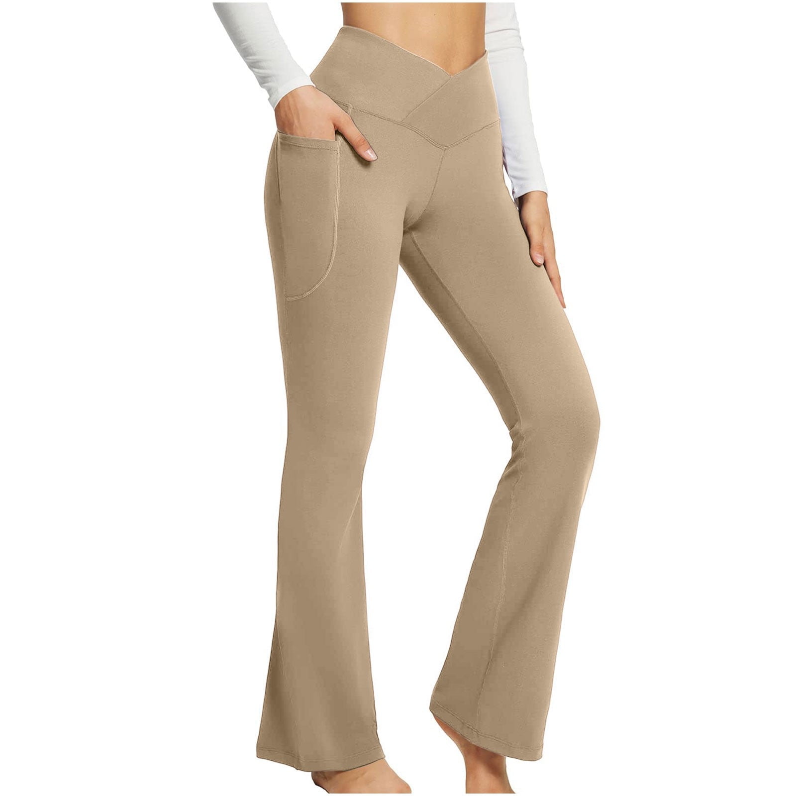 JWZUY Women's Flare Yogo Pants with Pockets V Crossover High