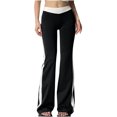 thumbnail image 1 of Women's Flare Pants Color Block Slimming High Waisted Trousers Slim Leg Elastic Waist 2024 Fashion Casual Pants, Black, L, 1 of 7