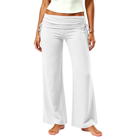 Women's Flare Skinny Pants Fold Over Stretchy Low Rise Leggings for Women with Pockets Lightight Athletic Workout Lounge Yoga Pants,Sizes S-3XL