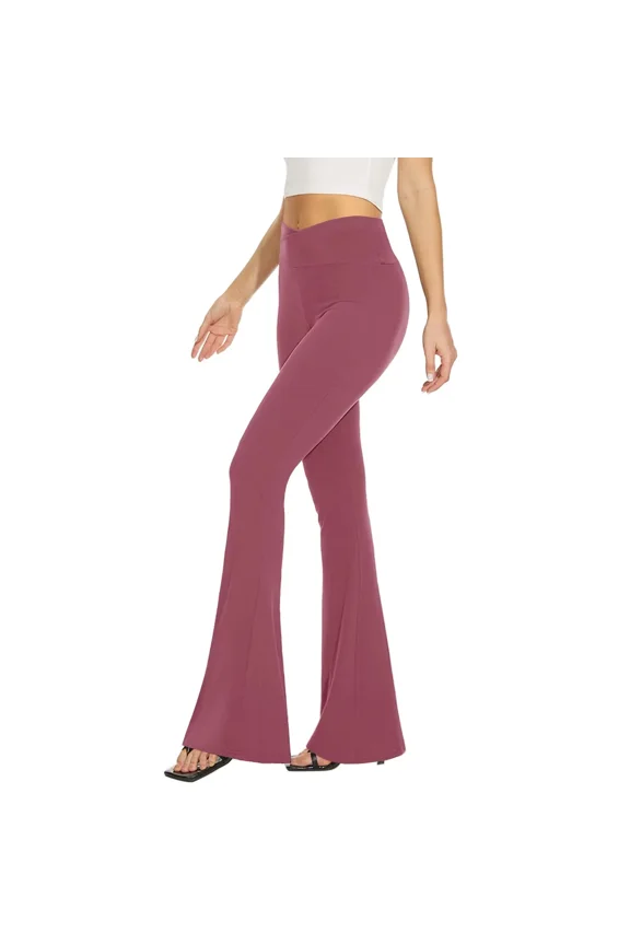 Women’s Flare Yoga Pants, Crossover High Waisted Casual Bootcut Leggings