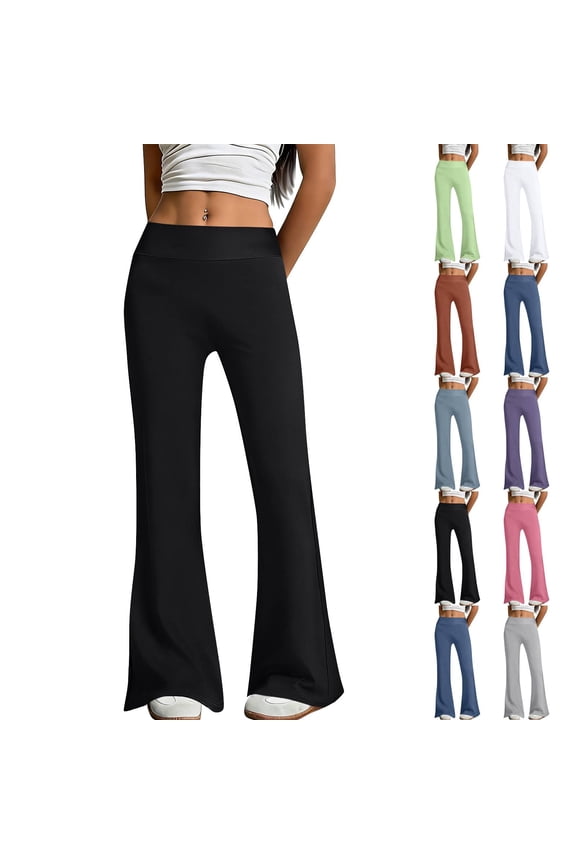 Women's Flare Yoga Pants with Pockets No Front Seam High Waist Flared Leggings Bootcut Gym Workout Pants Tummy Control Black M